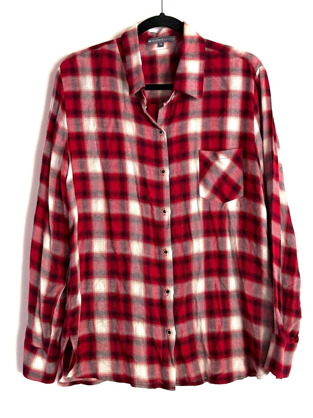 Elliott Lauren Women’s Red Plaid Button Down Blouse Shirt